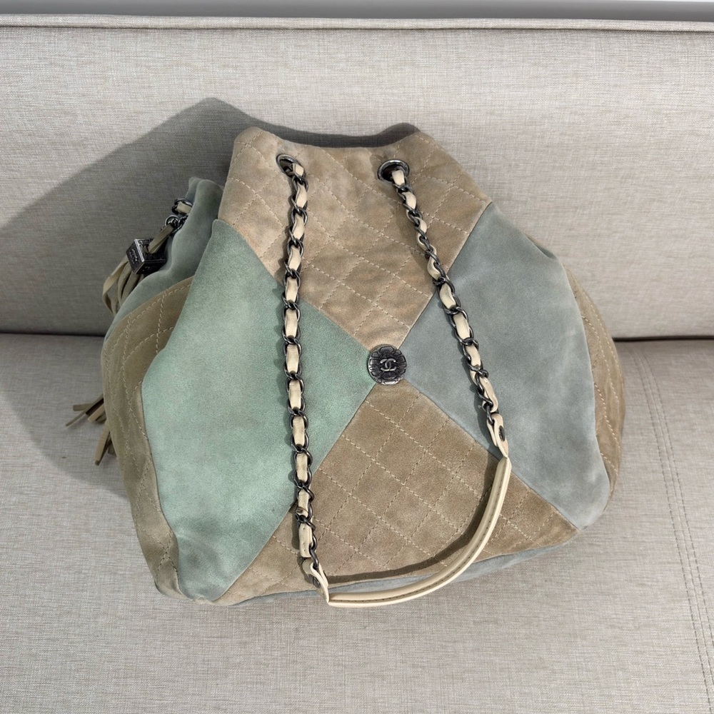 Chanel Multicolor Suede Patchwork Drawstring Hobo… - image 3